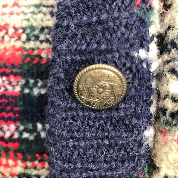 Christopher & Banks Navy Blue Cream Plaid Fuzzy Knit Cardigan Sweater - Picture 11 of 11